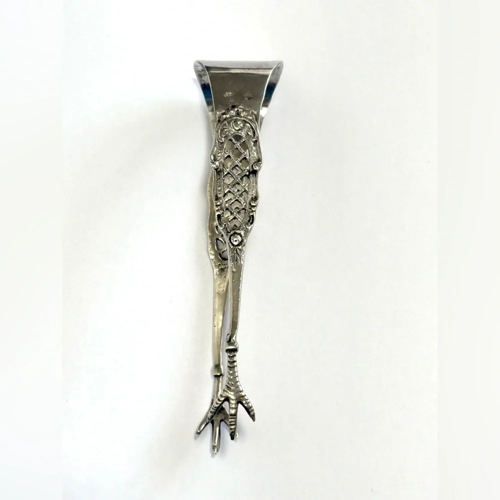 Antique Victorian Austrian 800 Silver 34g Sugar Cube Tongs Bird Claw Gothic